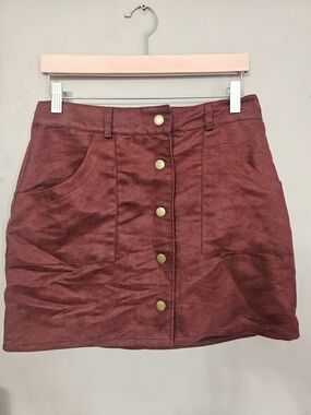Rue21 Button-Front Faux Suede Mini Skirt - Burgundy